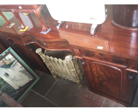 VICTORIAN SERPENTINE FRONT PEDESTAL SIDEBOARD WITH MIRROR BACK. W178CM