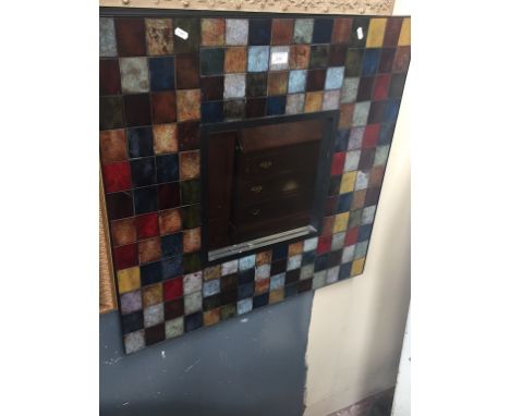MIRROR WITH COLOURED TILE FRAME. W77CM