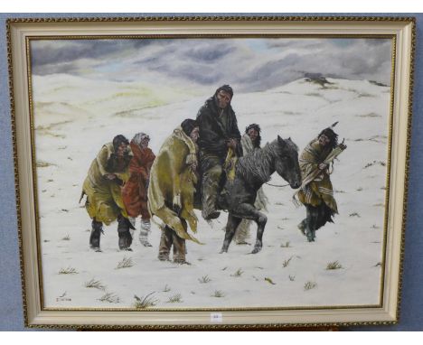 Graham Ward, Chief Joseph Rides To Surrender, oil on board, framed