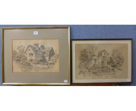 Edith Marrian, cottage scene, pencil sketch, dated 1898 and one other