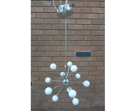 A chrome Sputnik style ceiling light