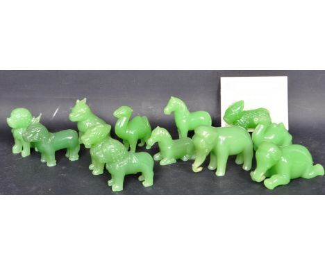 A set of vintage 20th century Franklin Mint glass jade style figures as part of The Guardians of the Ming Dynasty series by F