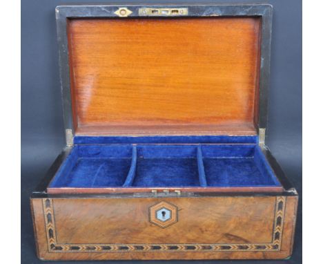 A 19th century Victorian walnut burr and herringbone&nbsp; inlaid box having a octagonal mother of pearl panel to the lid and