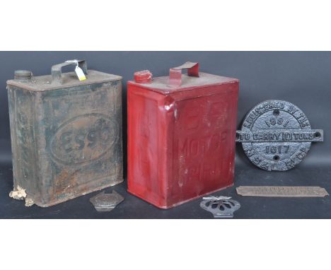 Aumobillia Interest - A pair of retro vintage mid 20th century motoring oil cans to include an Esso jerry can and a BP Motor 