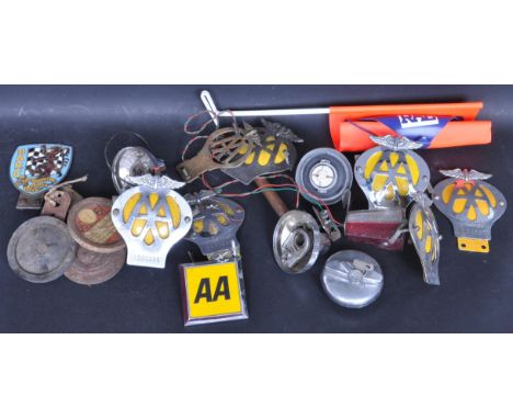 An assortment of automobillia interest automobile related items to include an AA badge sign, a British Automobile Racing Club