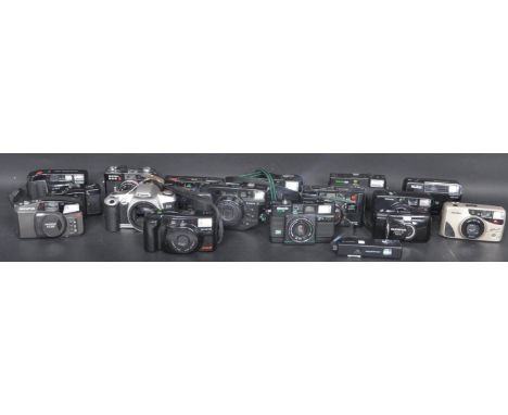 A collection of vintage 20th century photographic film cameras to include a Nova 35F, a Ricoh 500 G, a Fujinon DX, Konica C35