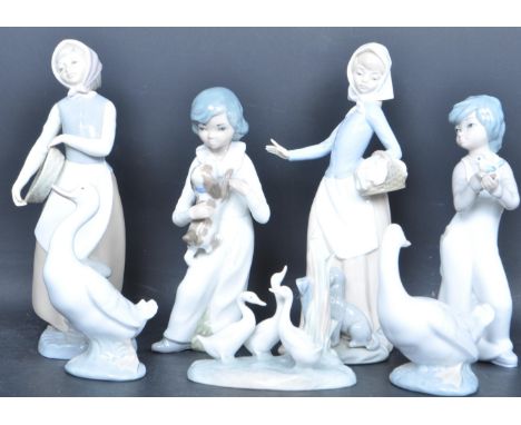 A collection of vintage 20th century Spanish porcelain figurines to include a group of three Nao geese figures, a Neo figurin