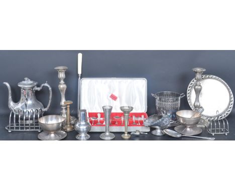 A collection of Victorian 19th century and early 20th century silver plate items to include an Elkington &amp; Co tray with i