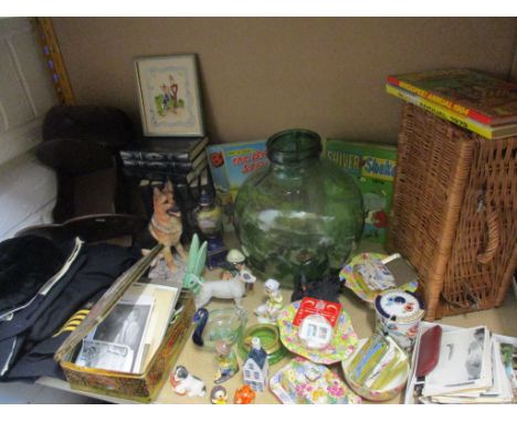 Mixed Royal Winton table ware, ornaments, books, photographs, a naval uniform, stamps, a treen shelf and other items