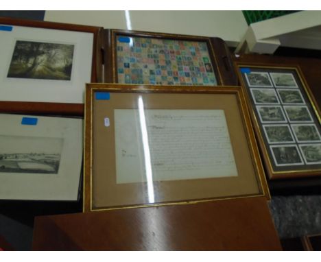 A set of four oils on board of Continental street scenes, an Aztec style rug, a vintage leather suitcase, mixed modern watche