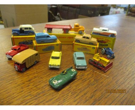 A group of twelve 'Duplo Dinky Toys' and 'A Moko Lesney' toy car, some boxed, to include boxed Dinky 63 Commer Van, Dinky 61 