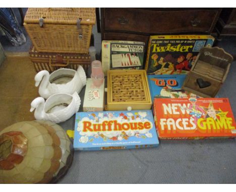 Vintage games to include Triang Twister, Waddingtons 'Go' board game and a New Faces game together with ceramics to include t