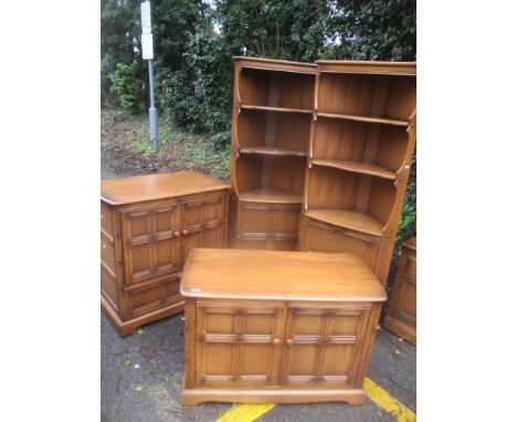 Mixed Ercol elm Golden Dawn furniture to include two corner cabinets, TV cabinet and a hi-fi cabinet