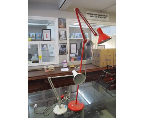 A white painted anglepoise Lighting Ltd model 90 table lamp, and a 1960's/70's HCL Danish anglepoise floor lamps