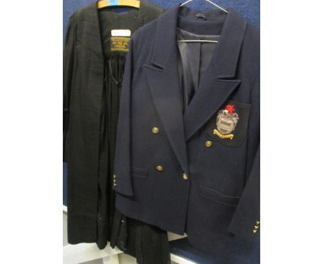 A vintage University of Wales navy woollen blazer with embroidered lapel badge 'Scientia Ingenium Artes' and gold coloured bl