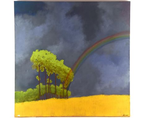John Lucas (British 20th century), Rainbow, oil on canvas, signed lower right, 86 x 86cm. UnframedCondition Report:  generall