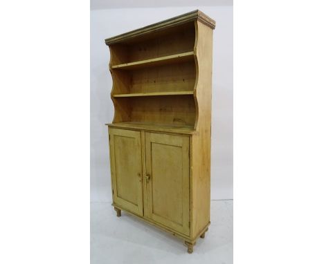 Vintage pine dresser, the open shelves above two cupboard doors, turned supports, 99cm x 182cmCondition Reportpossibly used t