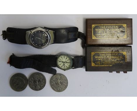 Casio Wave Captor gent's watch, two whist markers, odd coins, costume jewellery including cufflinks, etc 