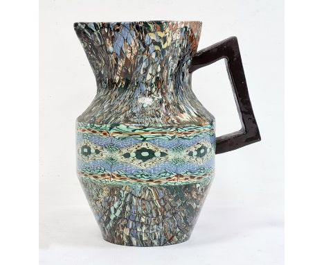 Jean Gerbino (1876-1966) pottery micro-mosaic jug, geometric shaped with multi-colour, made for Vallauris circa 1930's, 19cm 