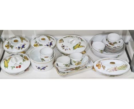 Royal Worcester 'Evesham' pattern part dinner and coffee set to include bowl, five teacups, saucers, sugar bowl and various s