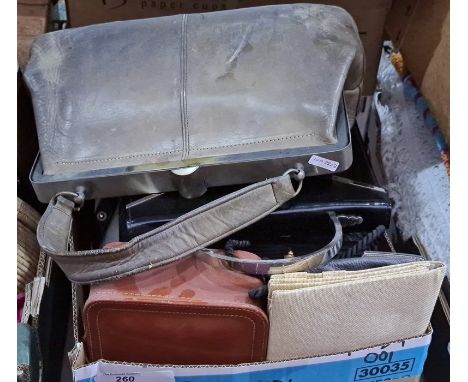 Various vintage handbags and a quantity of long playing records 