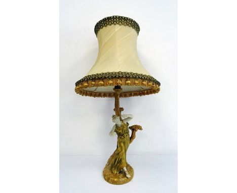 Royal Worcester figural table lamp, dancing figure in gold, numbered to base 1827, 73cm high including lampCondition ReportTh