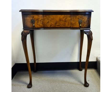 20th century walnut single drawer side table with serpentine front, raised on cabriole legs, 59cm x 72cm Condition ReportSome