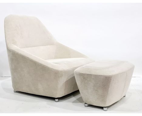 Modern Ligne Roset armchair with footstool, cream ground upholstery Condition ReportThe chair and footstool are upholstered i