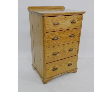 19th century pine chest of four long drawers raised on squat bracket feet, 65 x 102cm