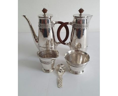 Silver part tea and coffee service by Lucas & Co, Birmingham 1931-1938, impressed pattern no. 5857, each piece with ropetwist