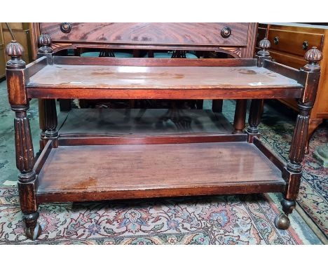 Victorian mahogany two-tier buffet table on modern castors, 103 x 72cm