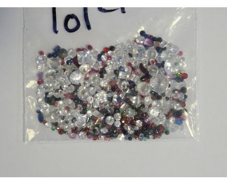 Bag of loose mixed stones including cubic zirconia, ruby, sapphire, emerald, amethyst, garnet and other gemstones, 101ct appr