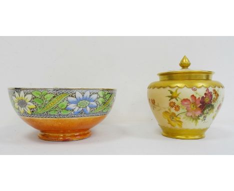 Royal Worcester blush ivory lidded pot pourri pot, reg no 102785 1281 and a Maling bowl, no.6342 (2) 