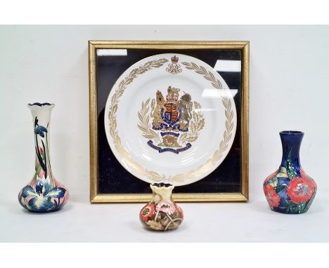 Three Old Tuptonware vases, and a Royal Artillery commemorative plate produced by Spode for the regiment to commemorate the 2