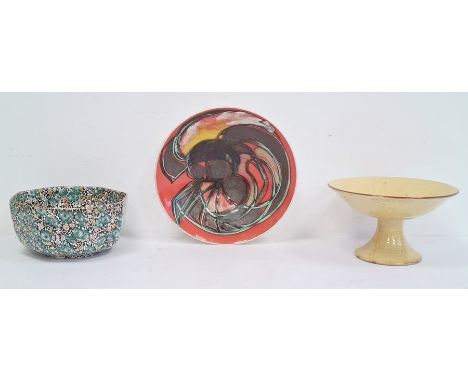 Poole pottery circular dish, red ground with abstract decoration, a Till & Sons 'Ye Olde English' bowl and a yellow pottery c