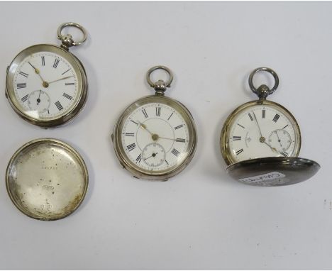 Three various pocket watches including a Rotherhams silver-cased hunter watch with Roman numerals to the enamel dial, subsidi