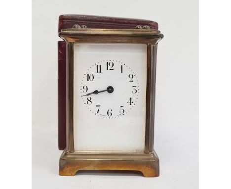 19th century brass four-glass carriage clock with original leather carry case