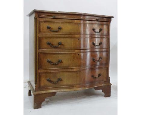 20th century mahogany serpentine bachelor's chest, the moulded edge above brushing slide and four graduated drawers, bracket 