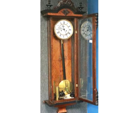 A 19th century Vienna style wall clock, twin weight, with pendulum display door. Not available for in-house P&amp;P 