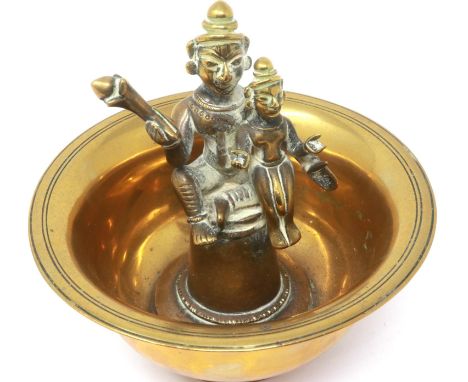 Oriental brass censer with applied figure to the bowl. P&amp;P Group 1 (£14+VAT for the first lot and £1+VAT for subsequent l