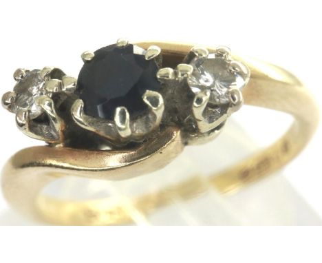 9ct gold ring with sapphire and diamonds, size J, 2.1g. P&amp;P Group 1 (£14+VAT for the first lot and £1+VAT for subsequent 