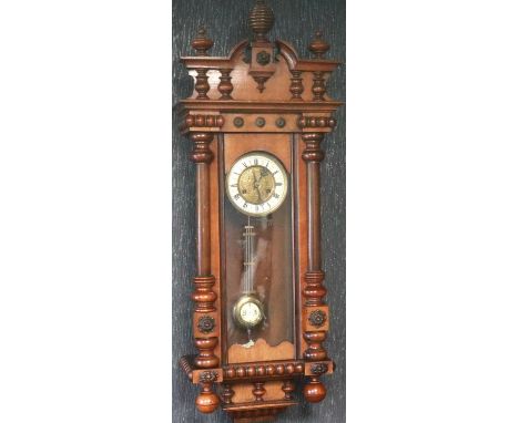 A 19th century Vienna style wall clock, single weight, with pendulum display door. Not available for in-house P&amp;P 