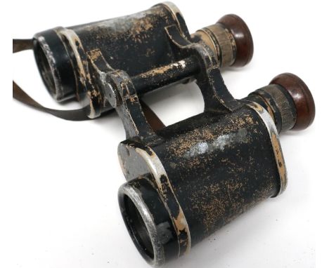 Pair of German WWII period binoculars with traces of desert paint. P&amp;P Group 1 (£14+VAT for the first lot and £1+VAT for 