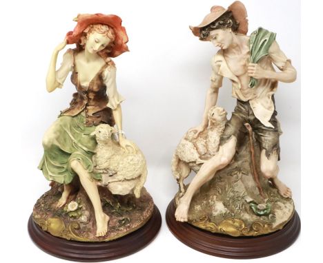Two Capodimonte figurines, Shepherd and Shepherdess by Giuseppe Armani, H: 32 cm, damage to boys foot. P&amp;P Group 3 (£25+V