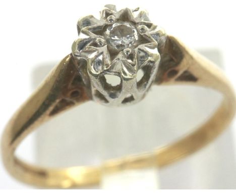 9ct gold diamond solitaire ring, size N, 1.5g. P&amp;P Group 1 (£14+VAT for the first lot and £1+VAT for subsequent lots) 