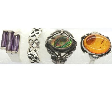 Four 925 silver rings, mixed sizes. P&amp;P Group 1 (£14+VAT for the first lot and £1+VAT for subsequent lots) 