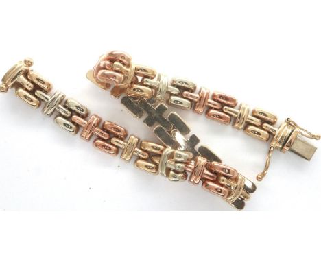 9ct gold three colour gold bracelet, L: 19 cm, 14.7g. P&amp;P Group 1 (£14+VAT for the first lot and £1+VAT for subsequent lo