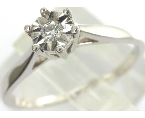 9ct white gold diamond solitaire ring, size L, 1.3g. P&amp;P Group 1 (£14+VAT for the first lot and £1+VAT for subsequent lot