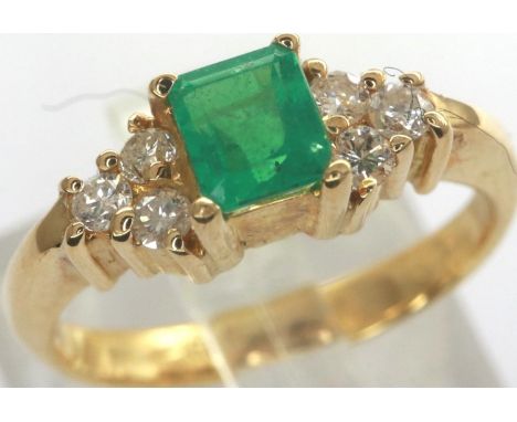 Unmarked gold emerald and diamond set ring, size Z, 3.1g. P&amp;P Group 1 (£14+VAT for the first lot and £1+VAT for subsequen