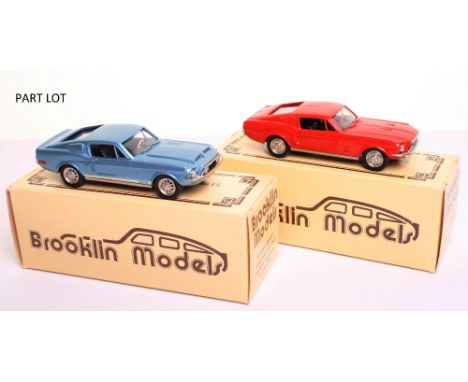 Four Brooklin Models,1/43 scale cast metal, BRK.24  (1968) Shelby Mustang G.T. 500,metallic blue body, BRK.24A  (1968) Ford M